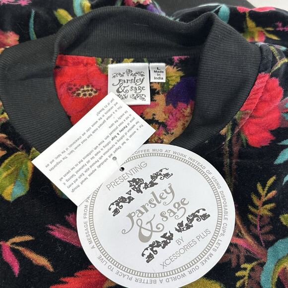 parsley & sage full zip quail bird boho art to wear Velour jacket Size L - Picture 6 of 8